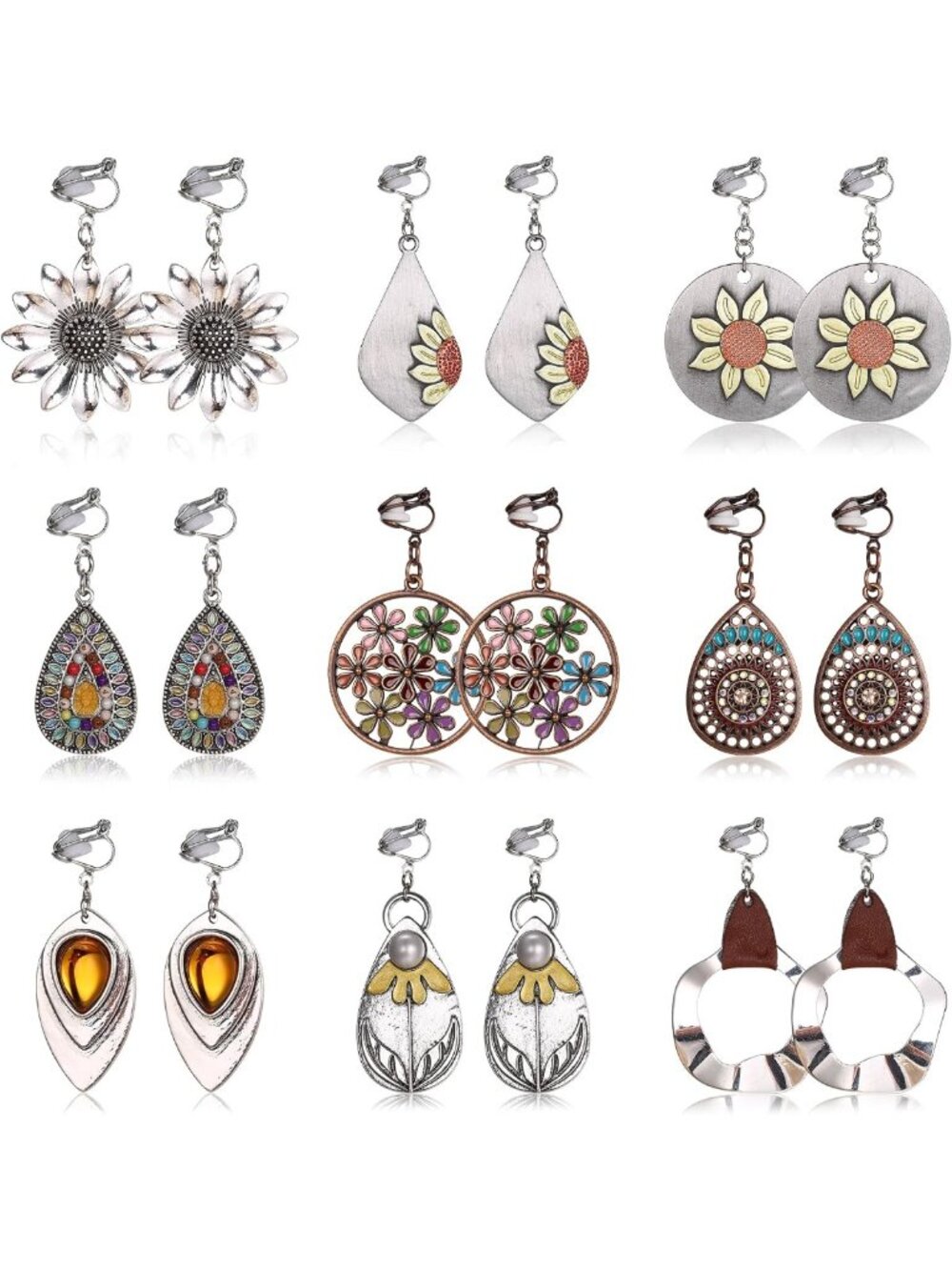 Trendy Bohemian Clip-On Dangle Earrings Set for Women - Stylish & Unique